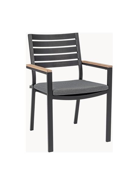 Silla con reposabrazos de jardín con cojín de asiento Belmar, Tapizado: 100% polipropileno, Estructura: aluminio con pintura en p, Reposabrazos: madera, Tejido gris oscuro, gris antracita, An 60 x L 58 cm