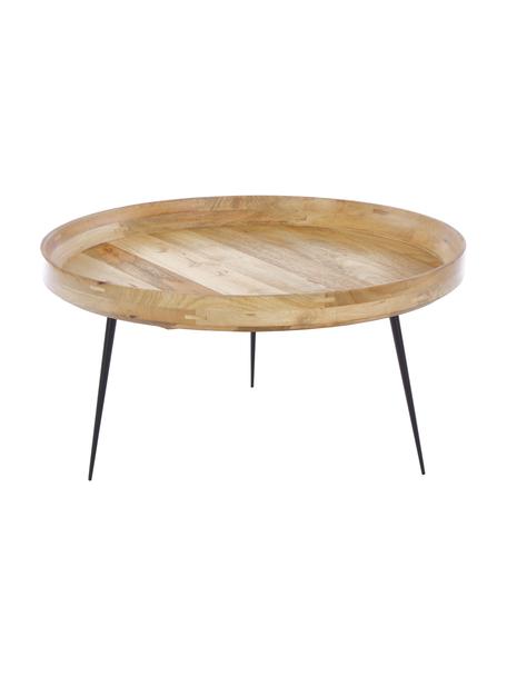 Design-Couchtisch Bowl Table aus Mangoholz, Tischplatte: Mangoholz, gebeizt, Beine: Stahl, pulverbeschichtet, Braun, Ø 75 x H 38 cm