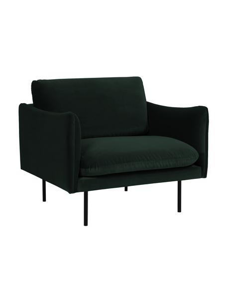 Fluwelen fauteuil Moby in donkergroen met metalen poten, Bekleding: fluweel (hoogwaardig poly, Frame: massief grenenhout, Poten: gepoedercoat metaal, Fluweel donkergroen, B 90 x D 90 cm