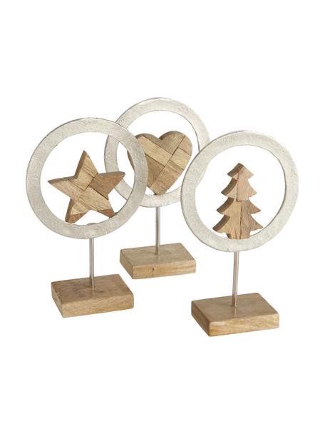 Décoration de Noël en bois Cyresta, 3 élém., Brun, couleur argentée, larg. 17 x haut. 27 cm