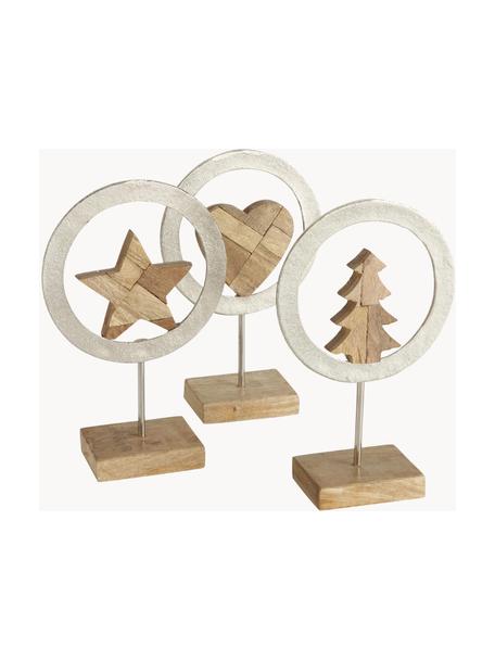Decoratieve figuren Cyresta van hout, set van 3, Voetstuk: hout, Licht hout, zilverkleurig, B 17 cm x H 27 cm