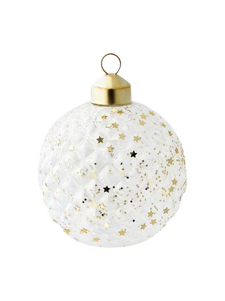 Mondgeblazen kerstballenset Glossy Ø 8 cm, 12-delig, Glas, Transparant, iriserend, goudkleurig, Ø 8 cm