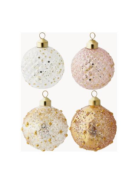 Set de bolas de Navidad sopladas artesanalmente Glossy, 12 uds., Vidrio, Transparente, iridiscente, dorado, Ø 8 cm