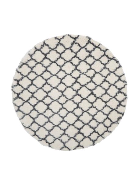 Runder Hochflor-Teppich Mona, Flor: 100% Polypropylen, Cremeweiss, Dunkelgrau, Ø 150 cm (Grösse M)