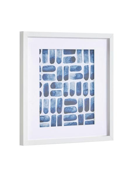Oprawiony druk cyfrowy Kuma, Biały, niebieski, S 40 x W 40 cm
