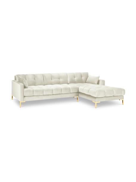 Canapé d'angle 5 places velours Mamaia, Velours blanc crème, larg. 293 x prof. 185 cm, méridienne à droite