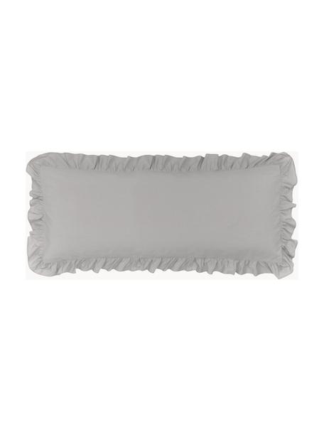 Funda de almohada de algodón con volantes Florence, Gris claro, 45 x 110 cm
