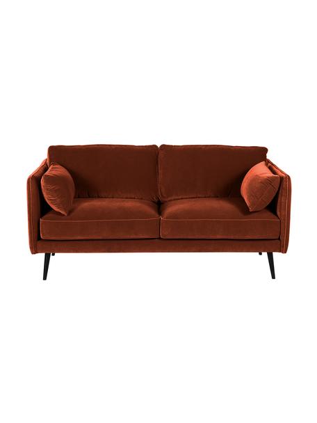 Fluwelen bank Paola (2-zits) met roodbruin met houten poten, Bekleding: fluweel (polyester), Frame: massief vurenhout, spaanp, Poten: gelakt vurenhout, Fluweel roodbruin, B 179 x D 95 cm