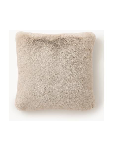 Housse de coussin 40x40 moelleuse en fourrure synthétique lisse Mette, Beige, larg. 40 x long. 40 cm