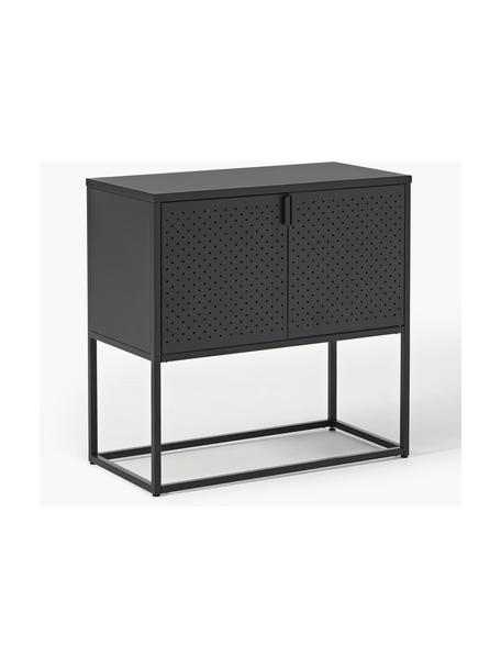Kleine metalen dressoir Neptun met deuren, Gepoedercoat metaal, Zwart, B 82 x H 80 cm