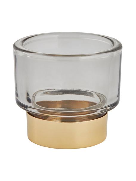 Handgemaakte waxinelichthouder Miy, Glas, Grijs, transparant, goudkleurig, Ø 8 cm