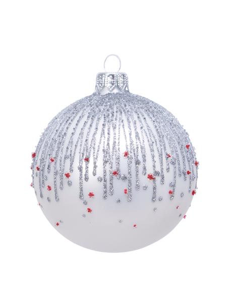 Boule de Noël Aniela Ø 8 cm, 2 pièces, Blanc, couleur argentée, rouge, Ø 8 cm