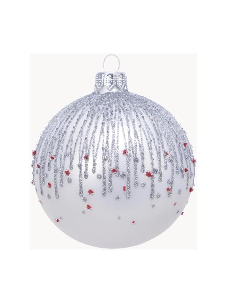 Weihnachtskugeln Aniela, 2 Stück, Weiß, Silberfarben, Rot, Ø 8 cm
