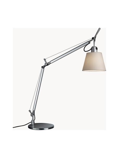 Große verstellbare Schreibtischlampe Tolomeo Basculante, Lampenschirm: Pergamentpapier, Gestell: Aluminium, beschichtet, Silberfarben, Off White, B 65 x H 66 - 75 cm