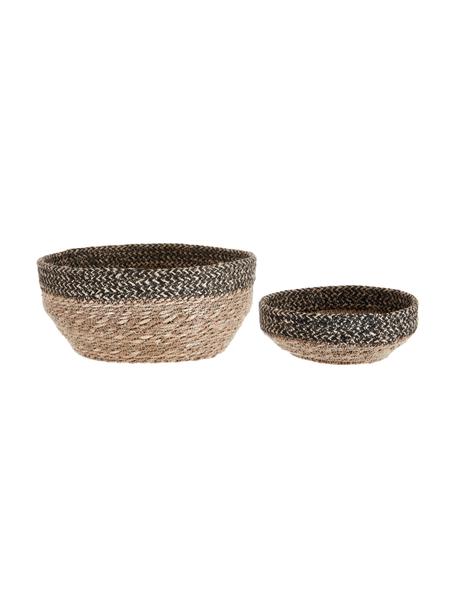 Opbergmanden Bavla, set van 2, Zeegras, jute, Zwart, jutekleurig, Ø 22 x H 10 cm