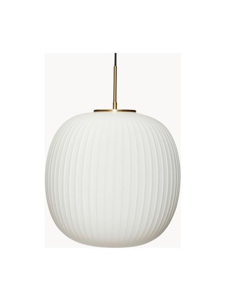 Lámpara de techo artesanal Serene, tamaños diferentes, Pantalla: vidrio, Cable: cubierto en tela, Blanco, dorado, Ø 42 x Al 40 cm