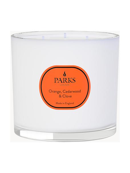 Vela perfumada con tres mechas Aromatherapy (naranja, cedro y clavo), Recipiente: vidrio, Naranja, madera de cedro, clavo, Al 11 x Ø 12 cm