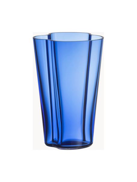 Mondgeblazen vaas Alvaro Aalto, H 22 cm, Mondgeblazen glas, Blauw, transparant, B 14 x H 22 cm