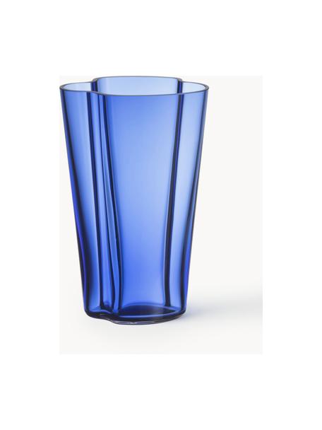 Mundgeblasene Vase Alvar Aalto, H 22 cm, Glas, mundgeblasen, Blau, transparent, B 14 x H 22 cm