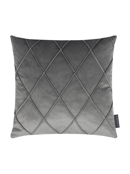 Fluwelen kussenhoes Nobless met verhoogd ruitjesmotief, 100% polyester fluweel, Grijs, B 40 x L 40 cm