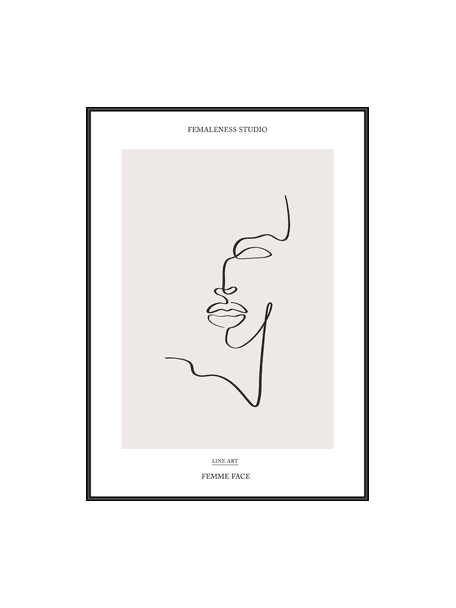 Ingelijste digitale print Femme Face, Lijst: hout, MDF, Zwart, beige, wit, B 32 x H 42 cm