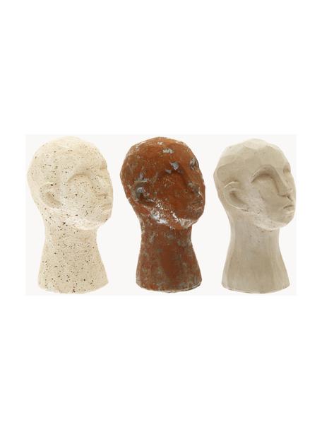 Decoratieve objectenset Figure Talvik Head, 3-delig, Beton, Crèmewit, bruin, beige, Ø 9 x H 15 cm