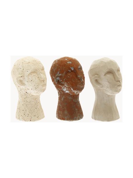 Set 3 oggetti decorativi Figure Head, Cemento, Bianco crema, marrone, beige, Ø 9 x Alt. 15 cm