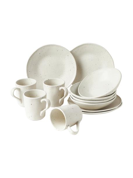 Set 12 stoviglie da colazione Marlee, 4 persone, Gres, Bianco crema, Set in varie misure