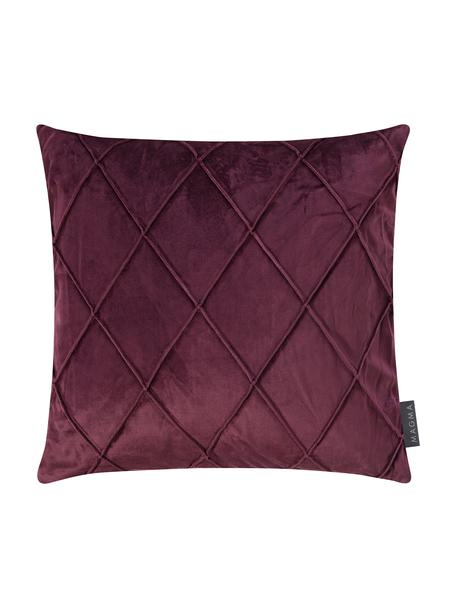 Fluwelen kussenhoes Nobless met verhoogd ruitjesmotief, 100% polyester fluweel, Wijnrood, B 40 x L 40 cm