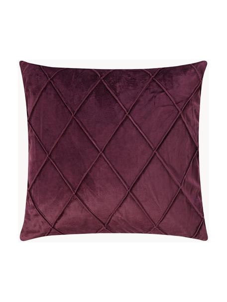 Housse de coussin en velours à relief Nobless, 100 % velours de polyester, Lie de vin, larg. 40 x long. 40 cm