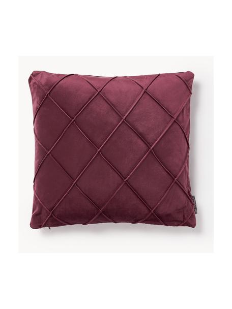 Housse de coussin 40x40 en velours à relief Nobless, 100 % velours de polyester, Lie de vin, larg. 40 x long. 40 cm