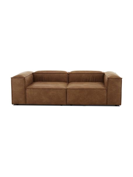 Sofa modułowa ze skóry z recyklingu Lennon (3-osobowa), Tapicerka: skóra z recyklingu (70% s, Stelaż: lite drewno sosnowe z cer, Nogi: tworzywo sztuczne, Brązowa skóra, S 238 x G 119 cm