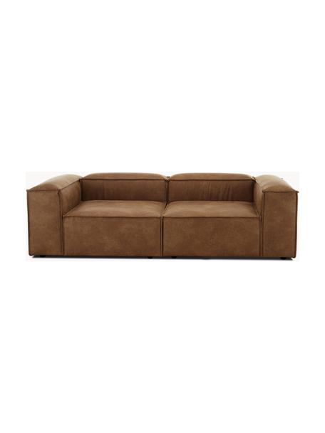 Modulares Sofa Lennon (3-Sitzer) aus recyceltem Leder, Bezug: Recyceltes Leder (70 % Le, Gestell: Massives Holz, Sperrholz, Füße: Kunststoff, Leder Braun, B 238 x T 119 cm
