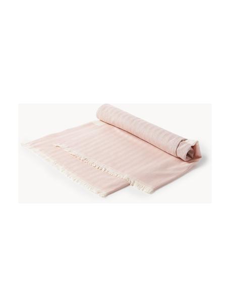 Fouta avec franges décoratives Indra, Vieux rose, blanc cassé, larg. 100 x long. 180 cm