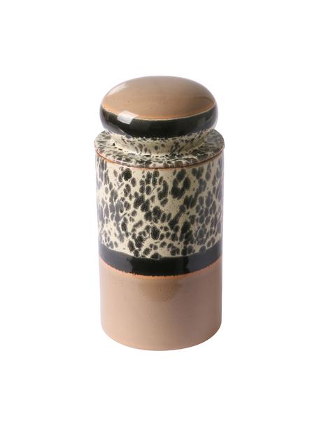 Handgemaakte opberbox jaren 70, Keramiek, Beigetinten, zwart, Ø 11 x H 23 cm