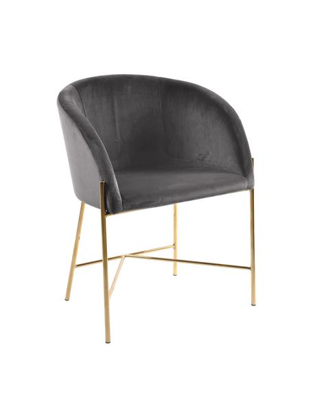 Krzesło tapicerowane z aksamitu Nelson, Tapicerka: aksamit poliestrowy Dzięk, Nogi: metal mosiądzowany, Aksamitny ciemny szary, nogi: złoty, S 56 x G 55 cm