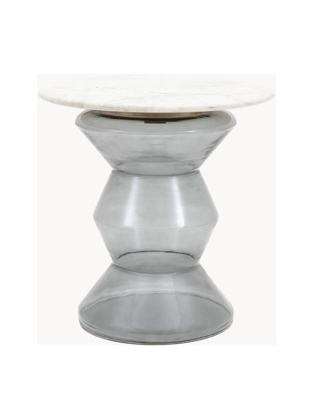 Tavolino rotondo in vetro soffiato con piano in marmo Turin, Struttura: vetro, alluminio rivestit, Bianco marmorizzato, trasparente, Ø 51 x Alt. 51 cm