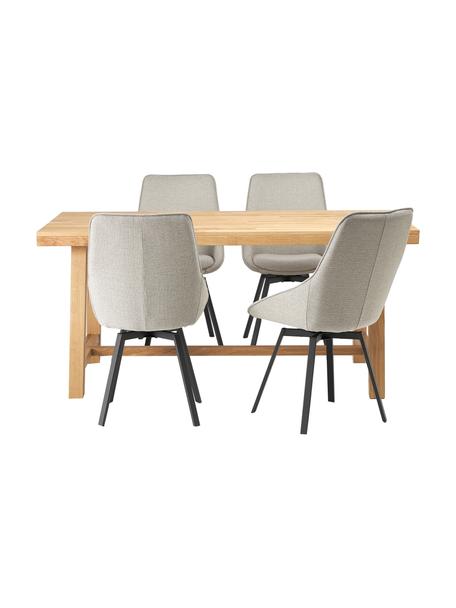 Sada jídelního stolu a otočných židlí Alison, 5 dílů, Béžová, dubové dřevo, kartačovano, nalakováno bezbarvým lakem, Sada s různými velikostmi