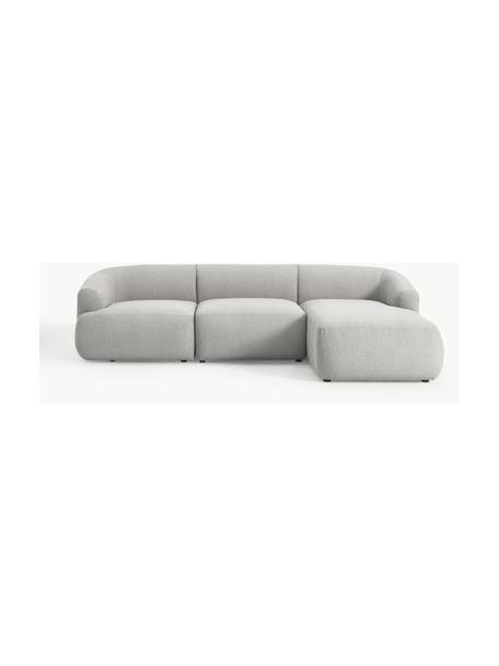 Modulares Bouclé-Ecksofa Sofia (3-Sitzer), Bezug: Bouclé (100 % Polyester) , Gestell: Fichtenholz, Spanplatte, , Füße: Kunststoff Dieses Produkt, Bouclé Hellgrau, B 277 x T 185 cm, Eckteil rechts