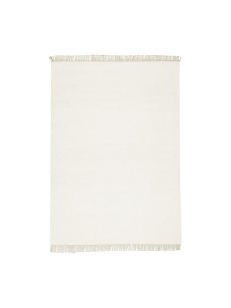 Tappeto in lana tessuto a mano Rainbow, Frange: 100% cotone Nel caso dei , Tappeto: bianco latteo Frange: beige, Larg. 140 x Lung. 200 cm (taglia S)