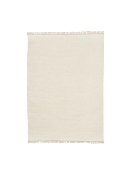 Tappeto kilim in lana color bianco latteo tessuto a mano con frange Rainbow, Frange: 100% cotone Nel caso dei , Bianco naturale, Larg. 140 x Lung. 200 cm (taglia S)