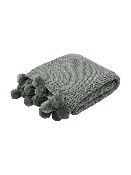 Strickdecke Molly mit Pompoms in Salbeigrün, 100% Baumwolle, Salbeigrün, B 130 x L 170 cm