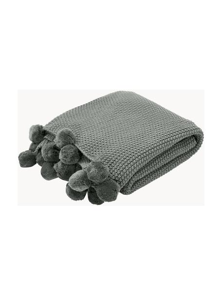 Manta de punto con pompones Mila, 100% algodón, Verde, An 130 x L 170 cm