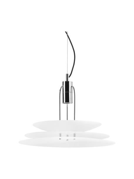 Lámpara de techo Kali, Pantalla: vidrio, Anclaje: metal recubierto, Cable: cubierto en tela, Blanco, cromo, Ø 50 x Al 90 cm