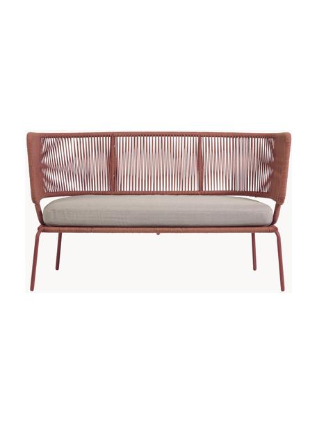 Sofa ogrodowa z plecionym sznurkiem Nadin (2-osobowa), Stelaż: metal ocynkowany i lakier, Tapicerka: poliester, Jasnobeżowa tkanina, koralowy, S 135 x G 65 cm