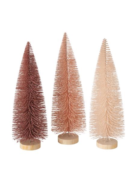 Sada dekorativních vánočních stromečků Tarvo, 3 díly, Světle hnědá, odstíny růžové, Ø 9 cm, V 31 cm