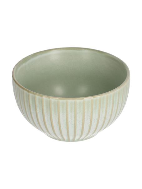 Keramik-Schälchen Itziar mit Rillenstruktur, 2 Stück, Keramik, Hellgrün, Ø 17 x H 7 cm, 630 ml