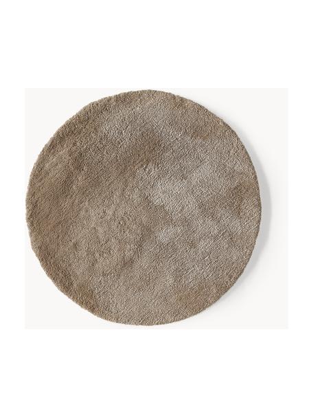 Tapis rond épais et moelleux Leighton, Microfibre (100 % polyester, certifié GRS), Brun, Ø 120 cm (taille S)