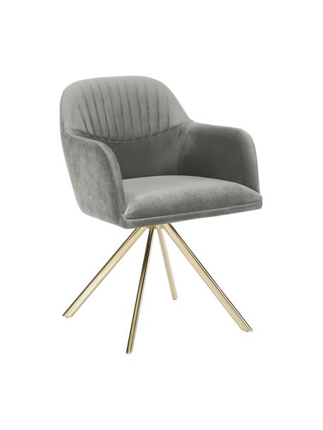 Silla giratoria con reposabrazos de terciopelo Lola, Tapizado: terciopelo de poliéster A, Patas: metal galvanizado, Terciopelo gris, dorado, An 53 x F 55 cm