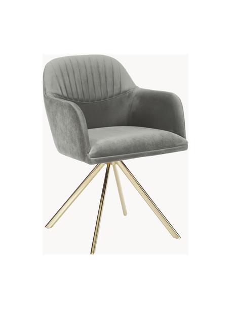 Samt-Drehstuhl Lola mit Armlehne, Bezug: Samtpolyester Der hochwer, Beine: Metall, galvanisiert, Samt Dunkelgrau, Goldfarben, B 53 x T 55 cm
